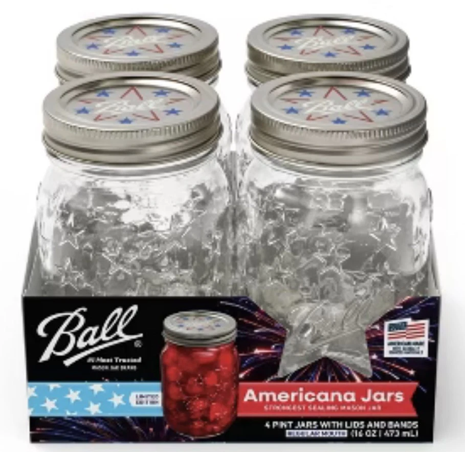 Ball 4ct Americana Pint Regular Mouth Mason Jar with Band and Lid