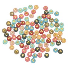 100 Pcs 4x7mm Colorful Round Acrylic Letter Beads with Golden Letter A