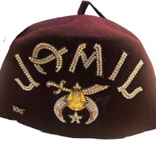 Vintage Jamil Shriners Masonic FEZ hat with tassel  Jewels