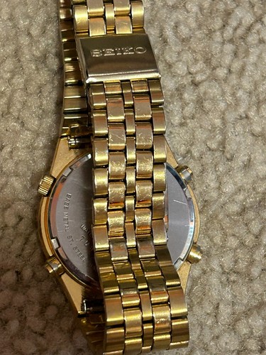 Rare Vintage Seiko Chronograph Watch Men's Gold Tone 7A38-7289 NEEDS BATTERY - Picture 4 of 6