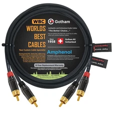 15 Foot RCA Cable Pair - Gotham GAC-4/1 (Black) Star-Quad Audio Interconnect... 