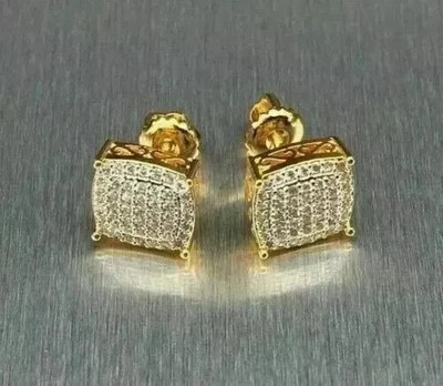 2Ct Round Cut Real Moissanite Stud Earrings 14K Yellow Gold Plated Silver