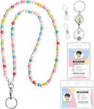 Lanyards for ID Badges Teacher Gifts Wooden Beaded Lanyard Retractable Reel