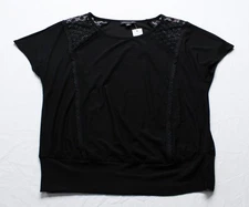 Fortune + Ivy Women's Haro Lace Detail S/S Knit Top CG2 Black Small NWT