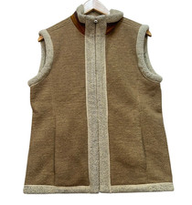 Woolrich Womens Sherpa Lined Full Zip Outdoors Fleece Vest Sweater Medium Tan