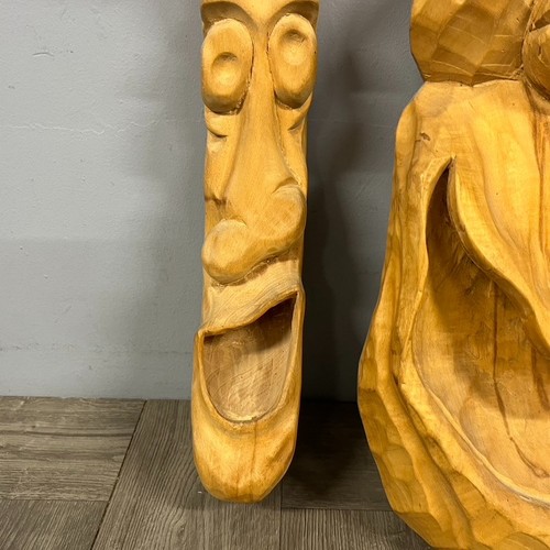Set 3 sculture albero spirito volto vecchio vintage legno intagliato a mano arte da parete - Foto 4 di 22
