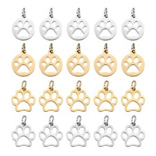 Dog Paw Print Charms Set 3mm, 20 Pcs Cat Dog Paw Pendant, Silver/Gold