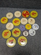 Vtg 1970s Peter Pan Peanut Butter Jar LIDS ONLY - LOT of 18 -  BAMA Welch JIF
