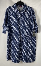 Vince Camuto Women's Rich Navy Ikat Tie Dye Short Sleeve Shirt Dress NWT Sz XXL