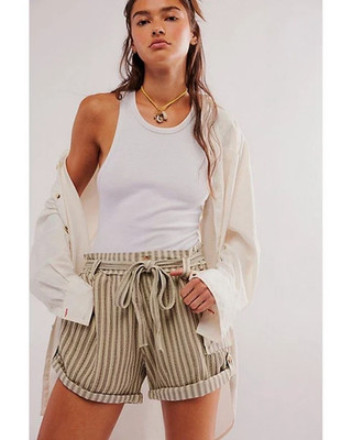 Free People Fp One Harriet Striped Shorts Fairway Green Printed Pocket New M