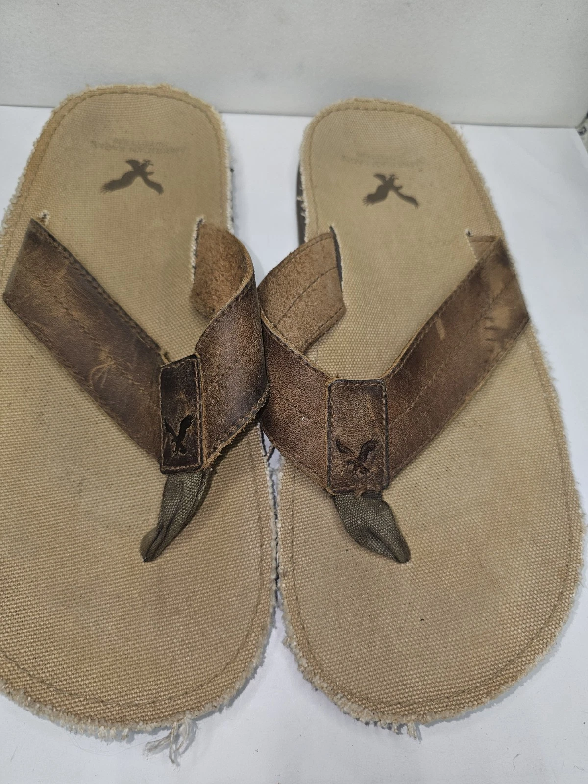 American Eagle AE Mens Brown Fabric Lining Flip Flops Size 11 Pre-owned