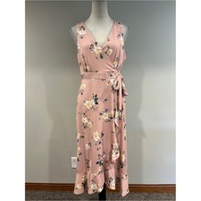 Gilli Dusty Rose Floral sleeveless fake Wrap Midi Dress size medium