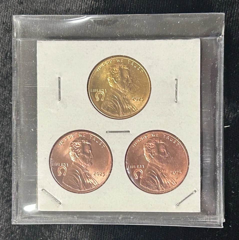 2025 1c Lincoln Penny Cent OMEGA Ω 3 Coin Set P D Gold Plated 24k Counterstamp - Image 3 of 3