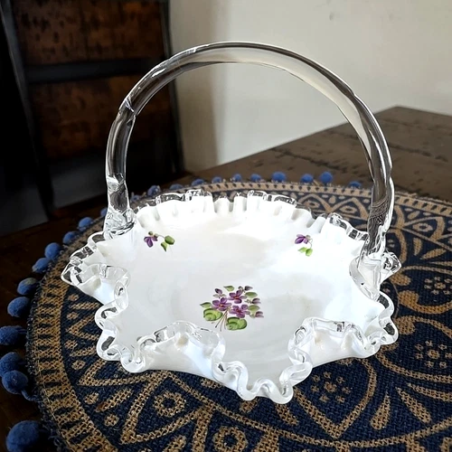 Vintage Fenton Silver Crest Basket-Violets Made In USA