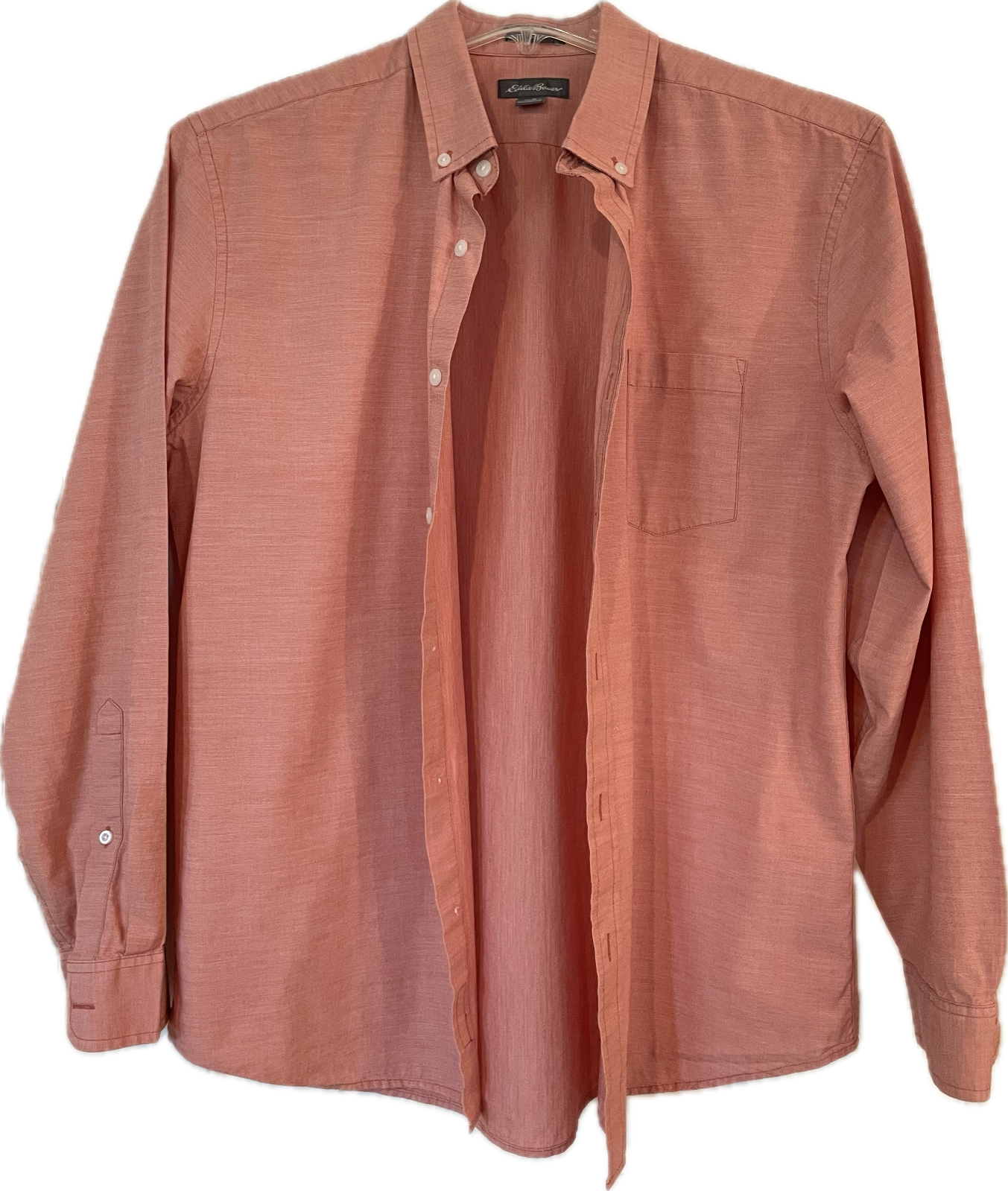 Eddie Bauer Classic Fit Mens Shirt M Light Red Button Up Long Sleeve 100% Cotton