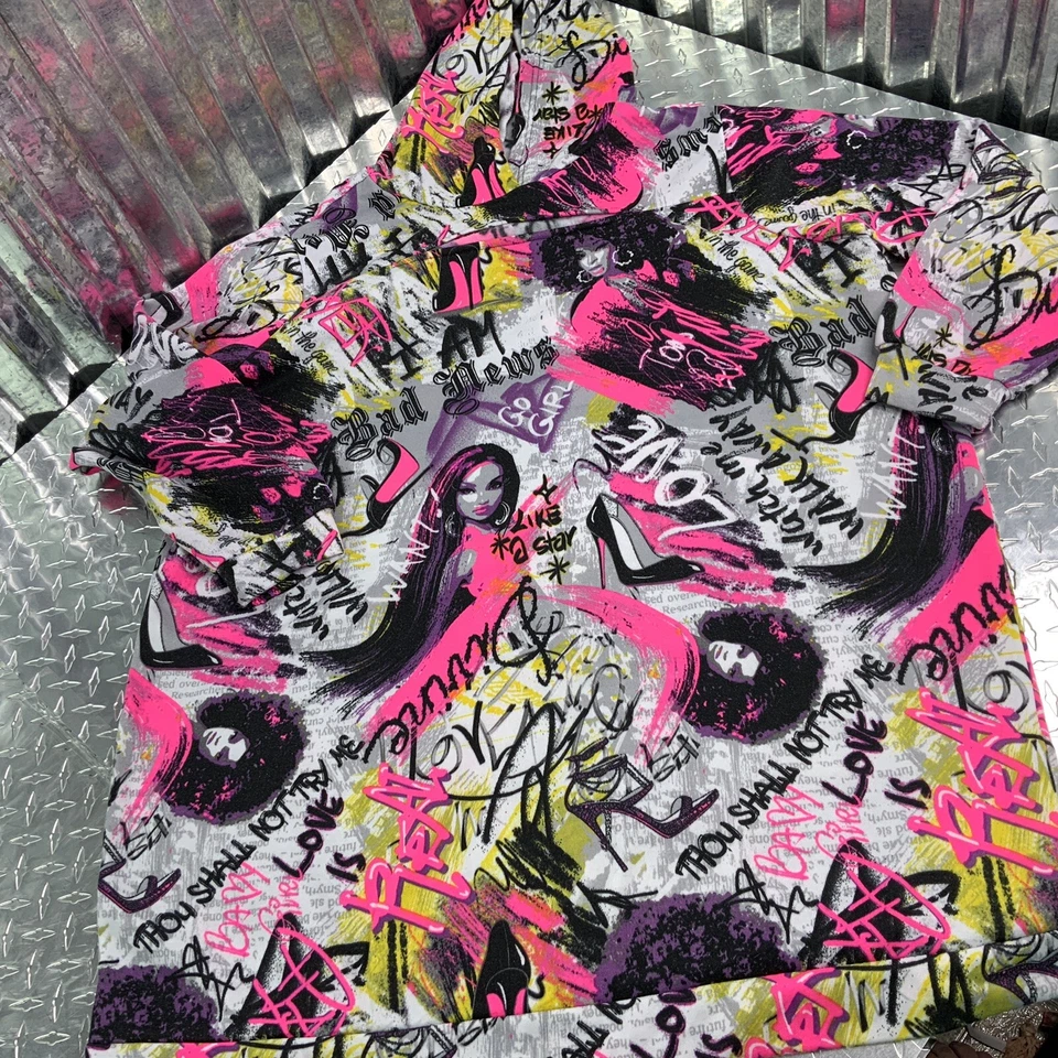 Jolie & Joy Unsex Hoodie Fleece Graffiti Y2K Pink Black Grey Street Wear 2X - Image 4 of 4