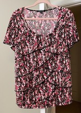 Notations Top Pink Floral Tiered Ruffle Flutter Sleeve Bohemian Women's Large