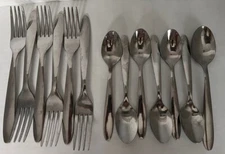 Lot Of 13 Glossy Flatware Stainless Forks & Spoons China Round Handle Minimalist