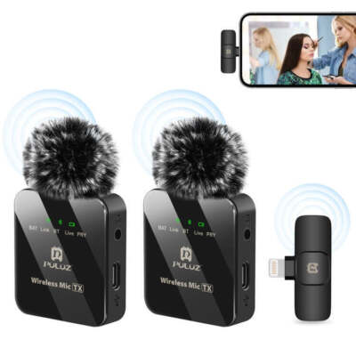 PULUZ Kabelloses Lavalier Mikrofon für iPhone / iPad, 8-Pin Empfänger und Dual Mi