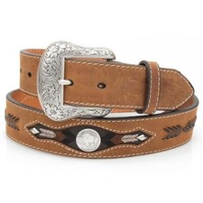 Nocona Men's Buffalo Concho Arrow Medium Brown Leather Belt N2412044