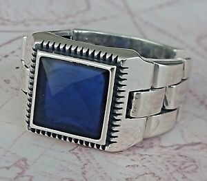 gemstone turkish sapphire sterling ring mens unique silver blue