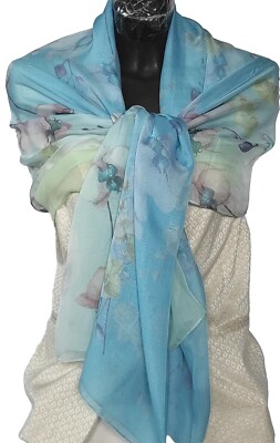 Schal Schal Schal REINE SEIDE 100% Chiffon verschleiert Kopfbedeckung Aquamarin 