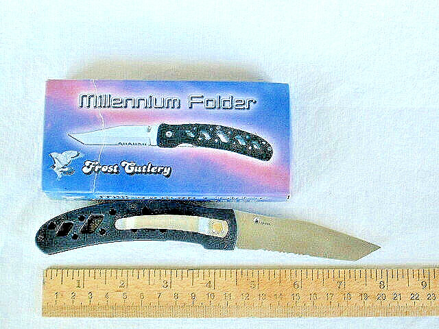 FROST CUTLERY "MILLENNIUM FOLDER" KNIFE 7239B with Pocket Clip and Nylon Pouch