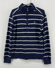 Polo Ralph Lauren Boys 1/4 Zip Pullover Sweater Size 7 Blue White Stripes