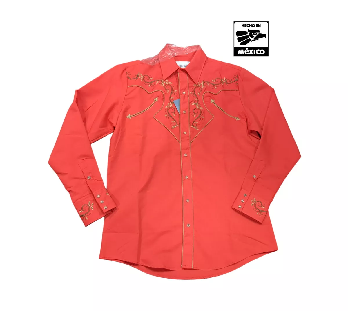 Camicia manica lunga uomo rossa ricamata country western cowboy