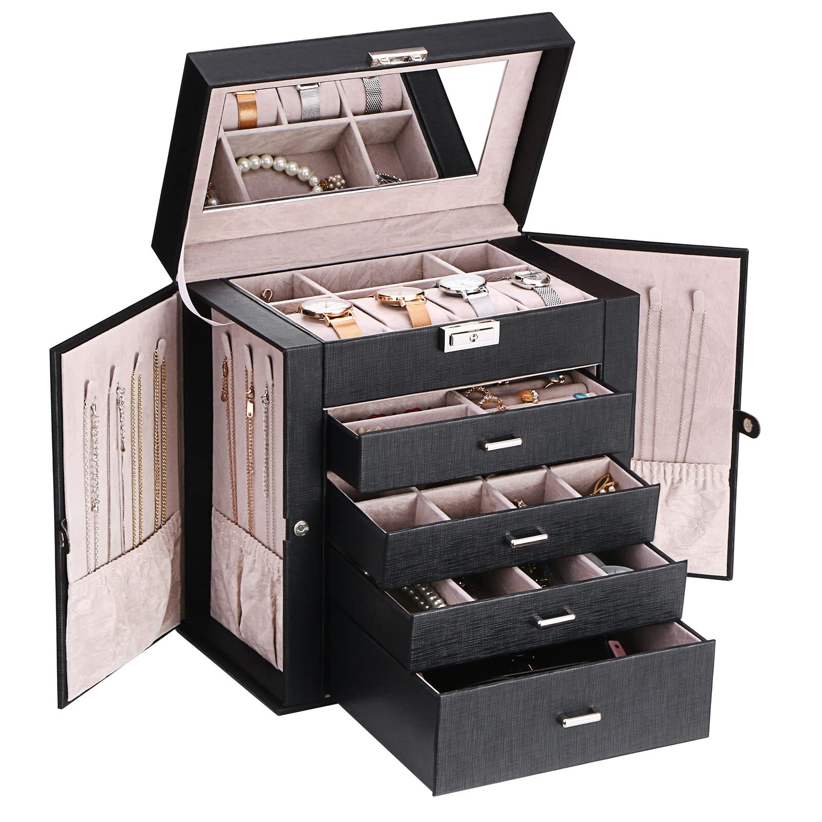 ANWBROAD Women’s Jewelry Organizer Box with Removable Drawers for Large Accessories Storage-image