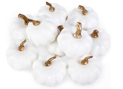 10 White Foam Pumpkins with Removable Stems for Halloween Thanksgiving DIY Decor