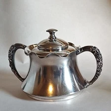 Vintage Silver Tone Ornate Handle Sugar Bowl with Lid Tea Service Party