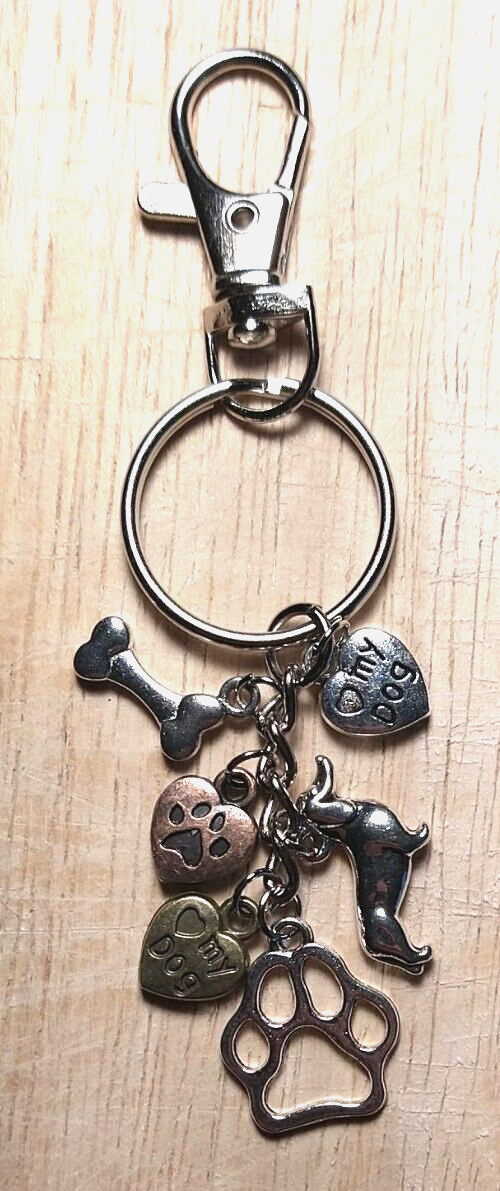 New Dog Lover Dachshund Paw Bone Tri-Color Heart Keychain