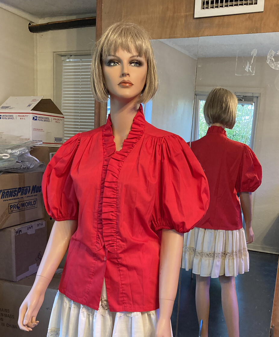のん Pitchfork brand square dance blouse, red, small, 13573, button
