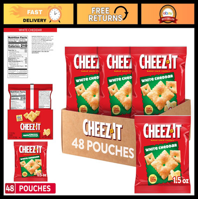 Baked Cheese Crackers, White Cheddar Snack Pouches, Perfect for Lunch, 48 Count