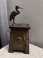 Antike Jugendstil Zigarettenspender Schatulle Kranich Vogel Bronze Messing...
