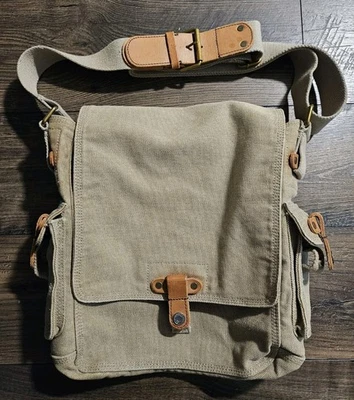 Medium GAP Messenger Shoulder Bag, Thick Khaki Canvas, Red-Tan Leather - Image 1 of 4
