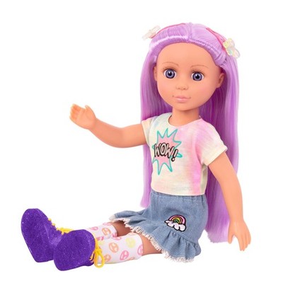   14-Inch Fashion Doll - Blue Eyes & Blue Hair - Bow, Clips, and Colorful Out...