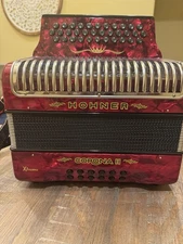 Hohner Corona II Xtreme GCF 34 Button Diatonic Red Accordion + Straps and Bag