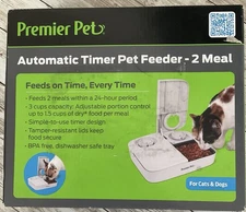 Premier Pet Automatic Timer Pet Feeder 2 Meal Cats Dogs Portion Control BPA Free