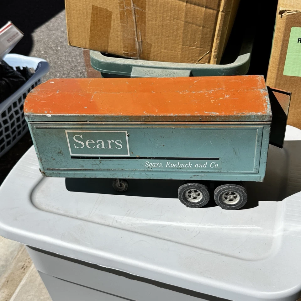Antiguo remolque semirremolque ERTL Sears Roebuck de acero prensado de los años 60 solamente Foto 2 de 4