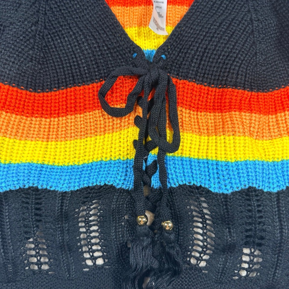 WOMEN'S TOP XLARGE COLOR BLOCK RETRO KNIT BLACK STRIPE BOHO RAVE 70's ...