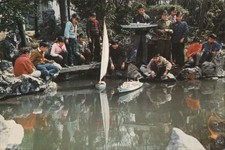 Shanghai, China Children Playing with Model Boats, Setting Sail Vintage Postcard