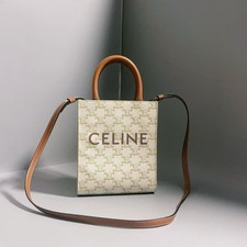 authentic Celine Triomphe Mini Vertical Hippopotamus  2 Way Handbag Beige