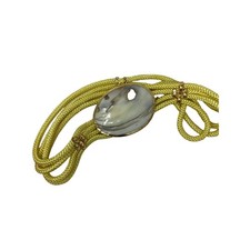 Vtg 1980s Braided Belt Stretch Shell Buckle Removable Seashell Gold Trim Accents