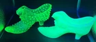 READ FENTON GLASS SET OF TWO CUSTARD AND URANIUM SHOE OVG