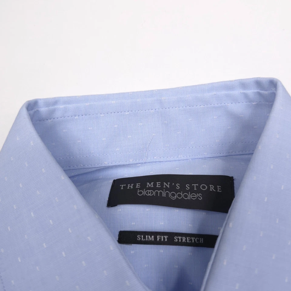 Bloomingdales Slim Fit Stretch Blue Dress Shirt Mens Size 15 - 32/33 - Image 4 of 4
