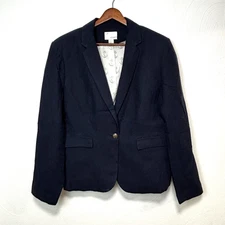 Kenar Navy Blue Linen Blend Anchor Lined One Button Suit Jacket Blazer Womens XL