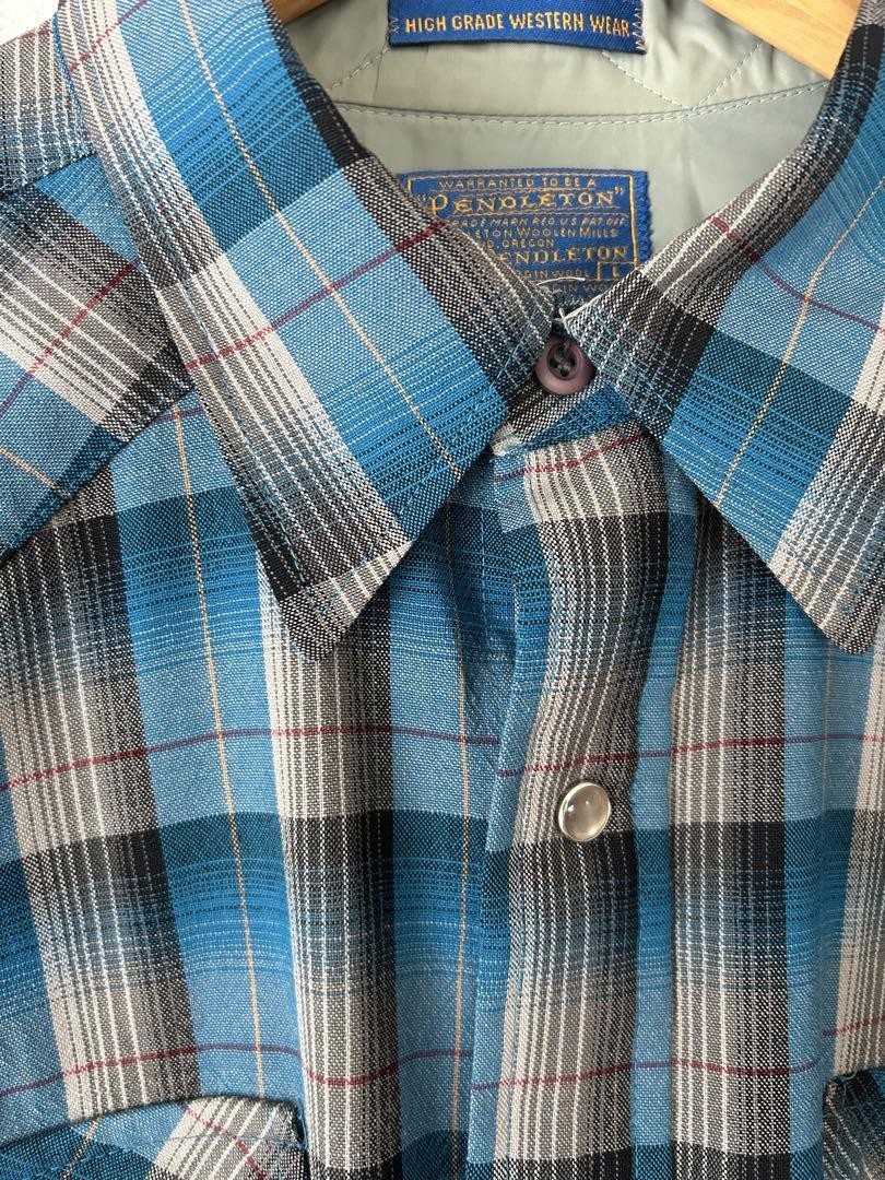 70s Sir PENDLETON Wool Check Shirt  usa製 Sir Pendleton 70's Check Shirt Western Wool Blue Gray Black