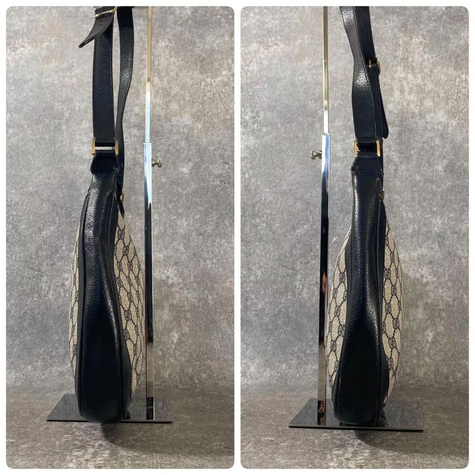 Auténtico Bolso de Hombro Gucci Sherry Line GG Supreme PVC Media Luna Cuero Azul Marino Foto 4 de 4